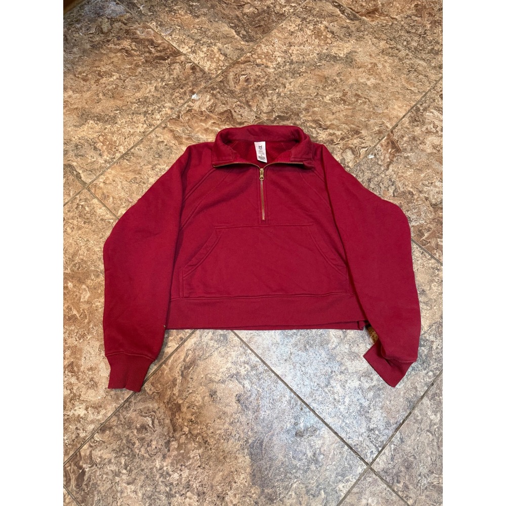 Member's Mark Womens Fleece Half Zip Pullover Burgundy Red Cropped Sweatshirt M